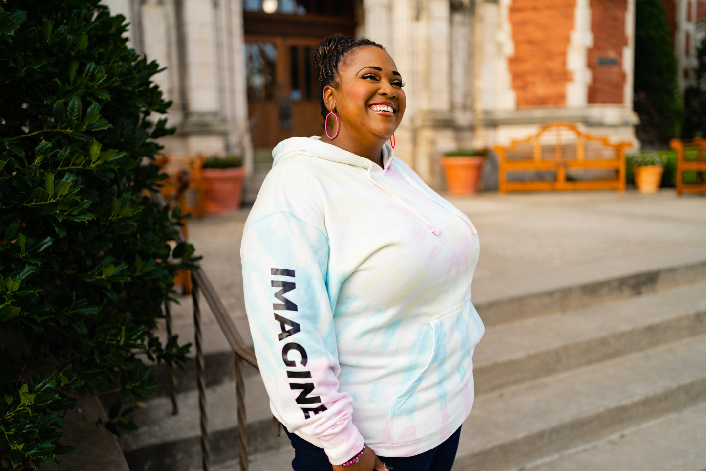 "Imagine That" Sleeves Tie-Dye Oklahoma Hoodie Model