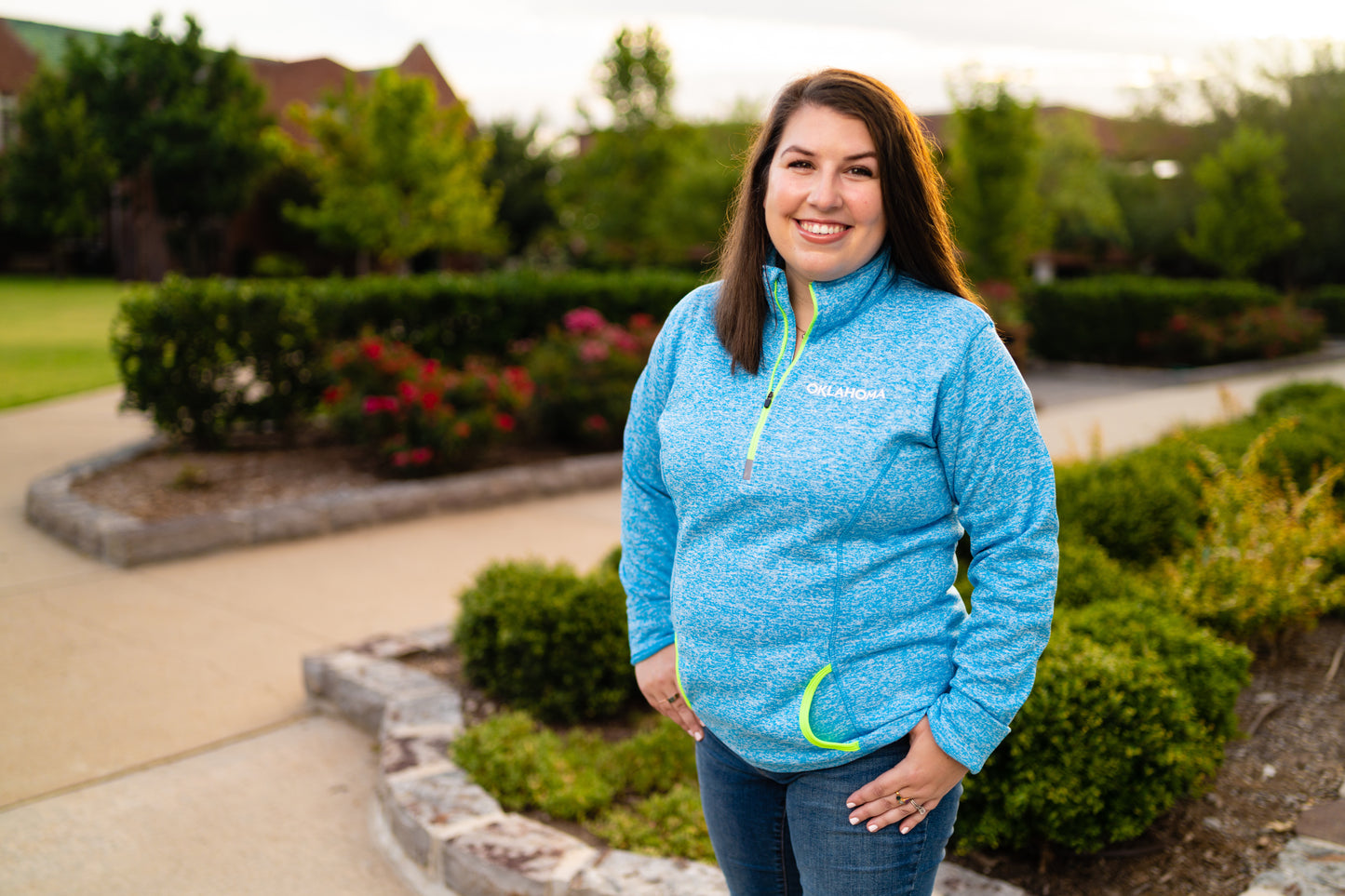 Oklahoma Wordmark Cosmic Fleece Quarter-Zip Electric Blue Model