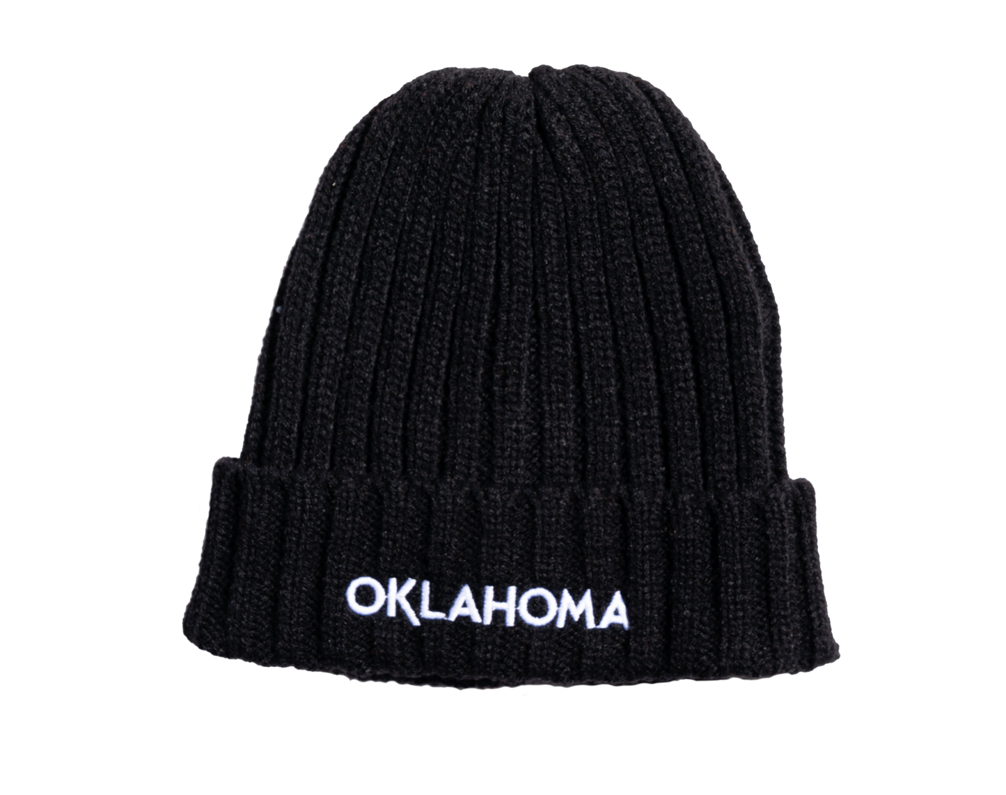 Oklahoma Wordmark Sustainable Cable Knit Beanie Black