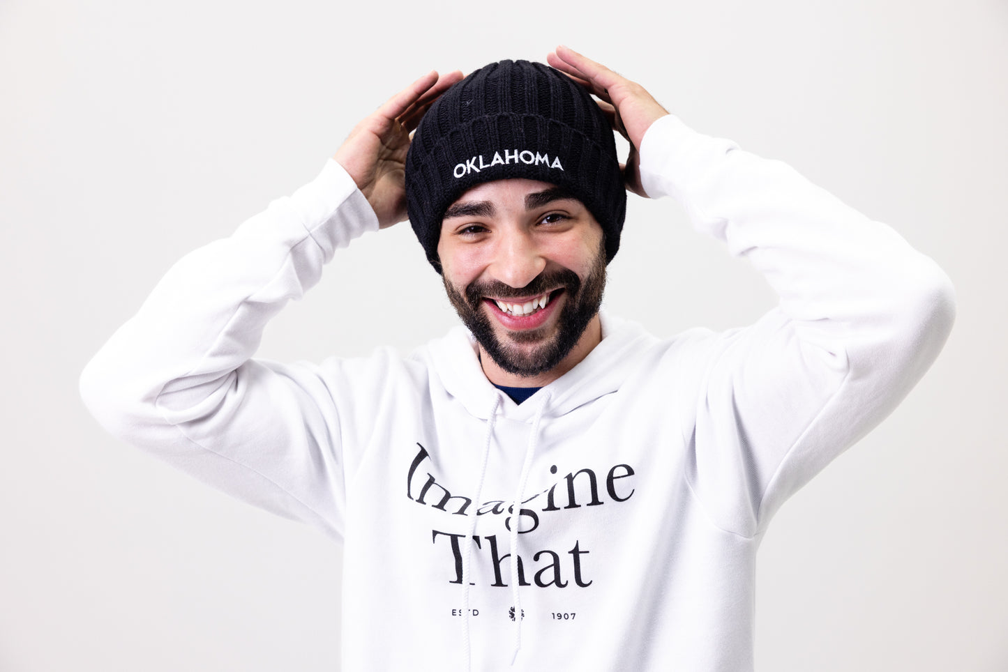 Oklahoma Wordmark Sustainable Cable Knit Beanie Rust