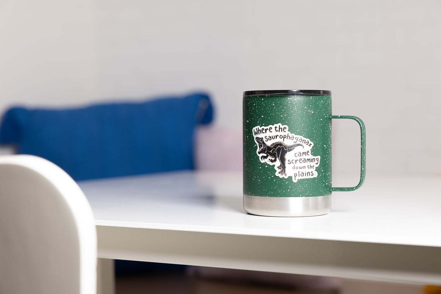 Mug on Table Saurophaganax Oklahoma Dinosaur Sticker