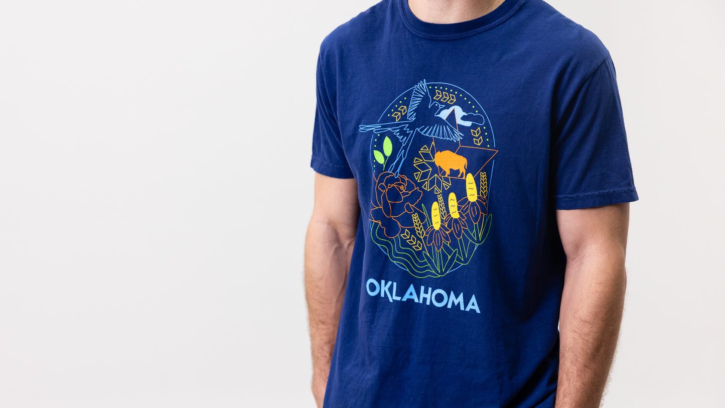 Oklahoma Symbols Design T-Shirt Navy