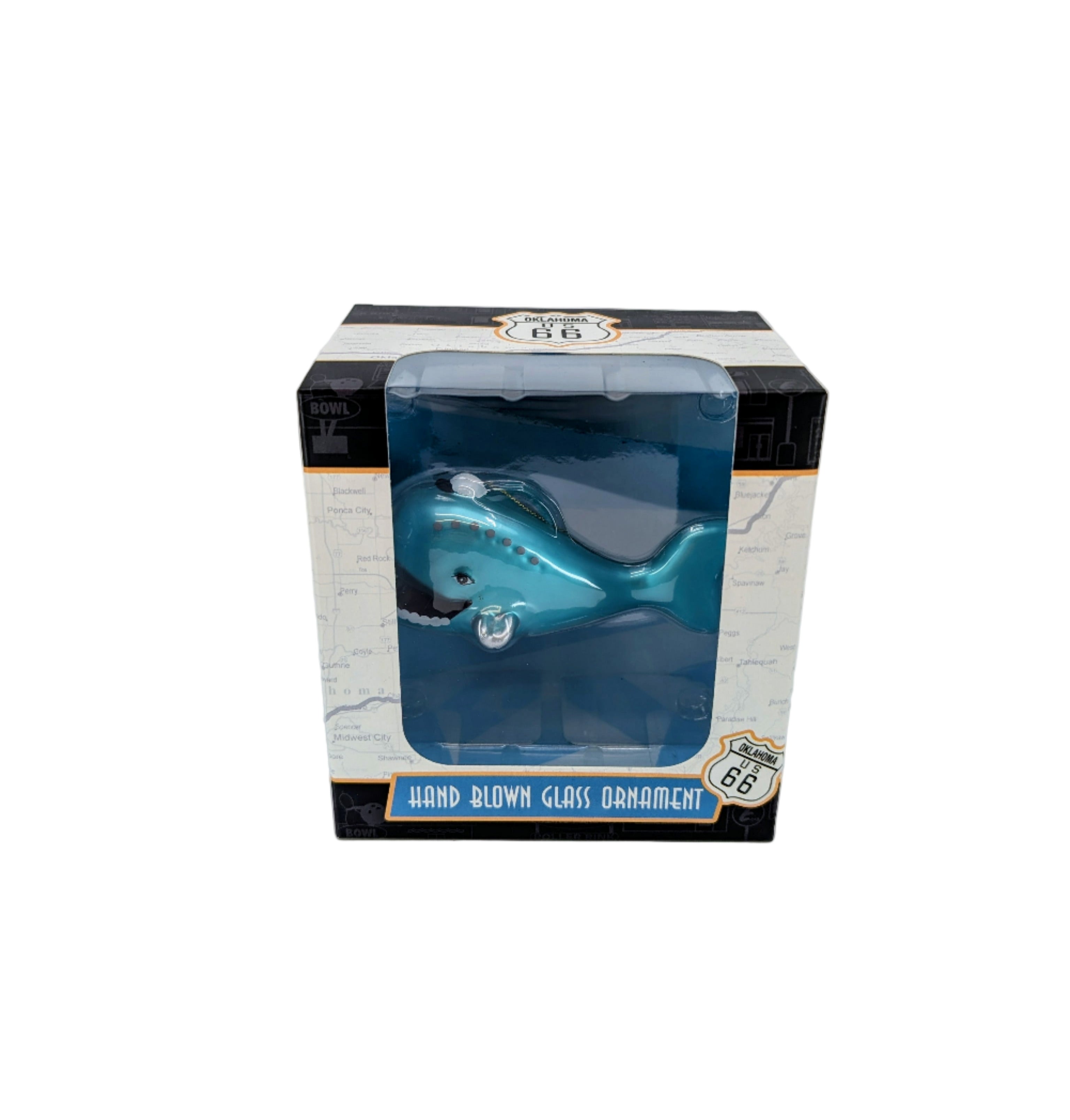 Route 66 Blue Whale Hand Blown Glass Ornament – Oklahoma - OKSB