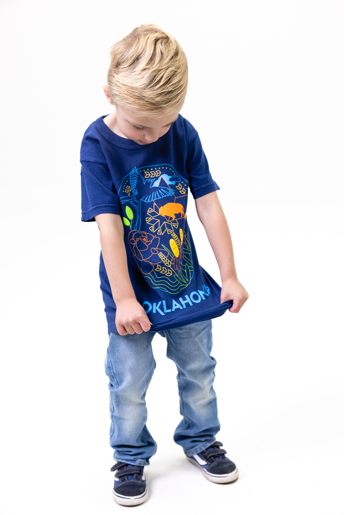 Oklahoma Symbols Design T-Shirt Navy